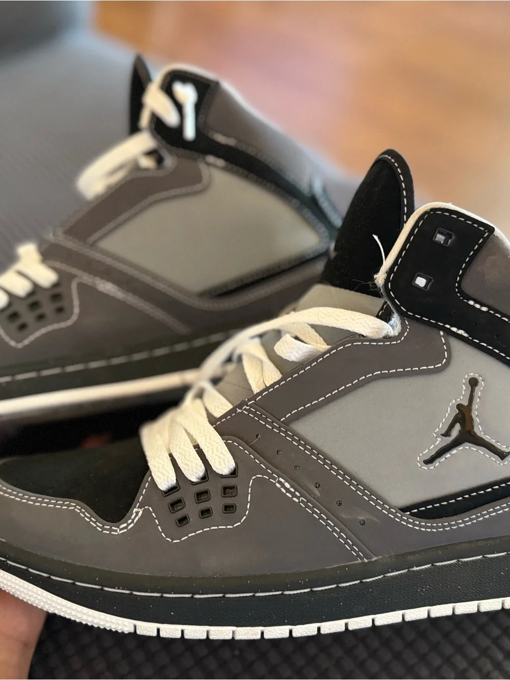 Jordan Men’s Mid-Top Sneakers in Gray and Black with White Laces